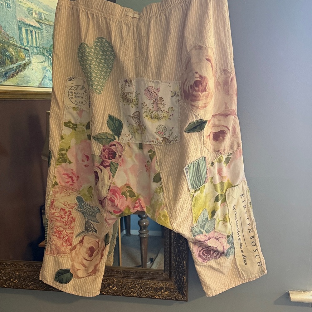 Floral Patchwork Wide Leg Pants - Pink Floral - Picture 6 of 6